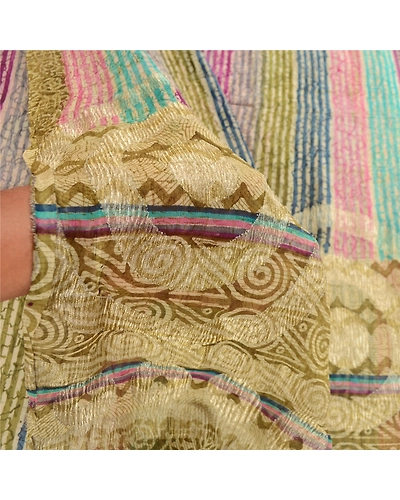 Sanskriti Vintage Saree Multi Pure Georgette Silk Printed Sari 5Yd Craft Fabric, PRG-12208-Multi-Printed Floral Design-Pure Georgette Silk-4