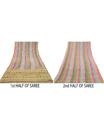 Sanskriti Vintage Saree Multi Pure Georgette Silk Printed Sari 5Yd Craft Fabric, PRG-12208-Multi-Printed Floral Design-Pure Georgette Silk-5
