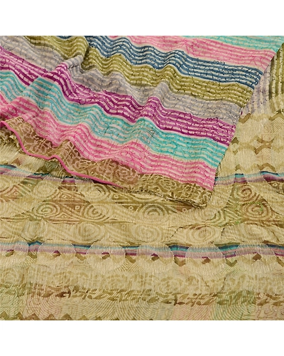 Sanskriti Vintage Saree Multi Pure Georgette Silk Printed Sari 5Yd Craft Fabric, PRG-12208-Multi-Printed Floral Design-Pure Georgette Silk-7