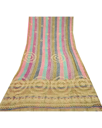 Sanskriti Vintage Saree Multi Pure Georgette Silk Printed Sari 5Yd Craft Fabric, PRG-12208-Multi-Printed Floral Design-Pure Georgette Silk-8