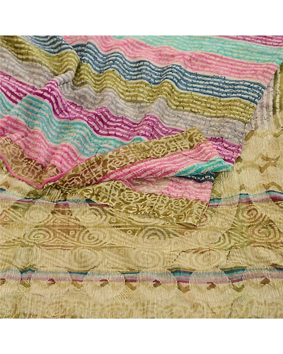 Sanskriti Vintage Saree Multi Pure Georgette Silk Printed Sari 5Yd Craft Fabric, PRG-12208-Multi-Printed Floral Design-Pure Georgette Silk-9