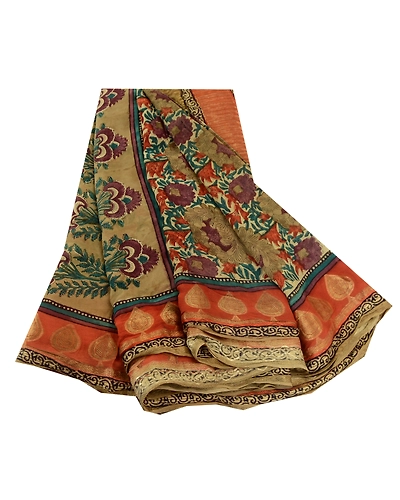 Sanskriti Vintage Saree Multi Pure Georgette Silk Print Zari Work Sari Fabric, PRG-12212-Multi-Printed Floral Design-Pure Georgette Silk-2