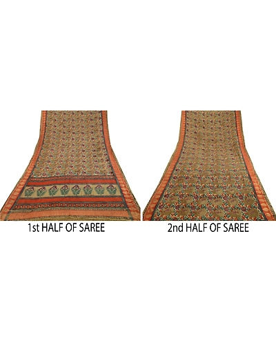 Sanskriti Vintage Saree Multi Pure Georgette Silk Print Zari Work Sari Fabric, PRG-12212-Multi-Printed Floral Design-Pure Georgette Silk-5