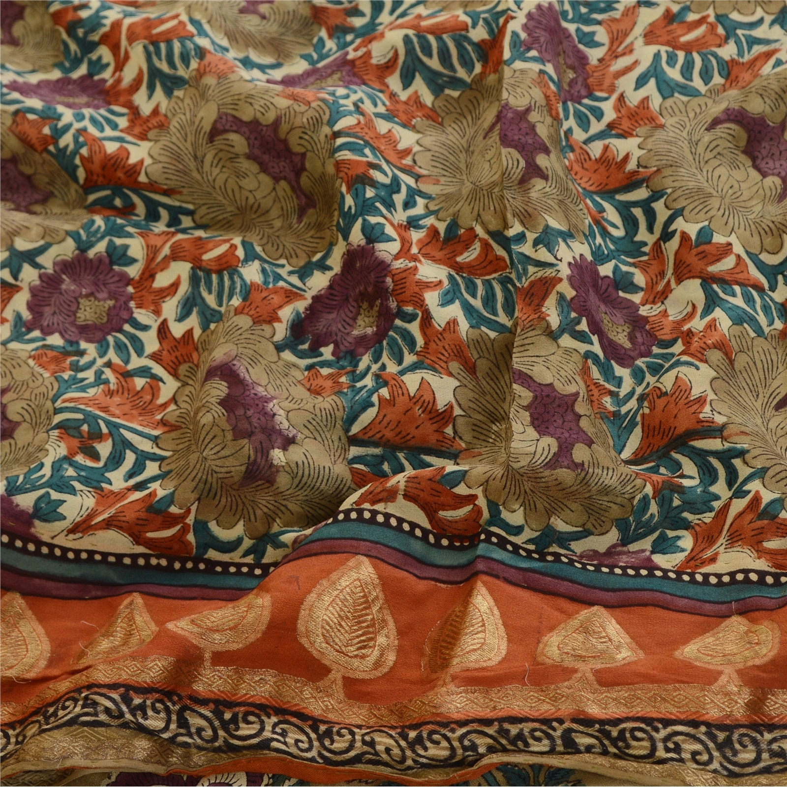 Sanskriti Vintage Saree Multi Pure Georgette Silk Print Zari Work Sari Fabric, PRG-12212-Multi-Printed Floral Design-Pure Georgette Silk-6