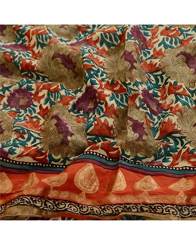 Sanskriti Vintage Saree Multi Pure Georgette Silk Print Zari Work Sari Fabric, PRG-12212-Multi-Printed Floral Design-Pure Georgette Silk-6