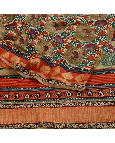 Sanskriti Vintage Saree Multi Pure Georgette Silk Print Zari Work Sari Fabric, PRG-12212-Multi-Printed Floral Design-Pure Georgette Silk-7