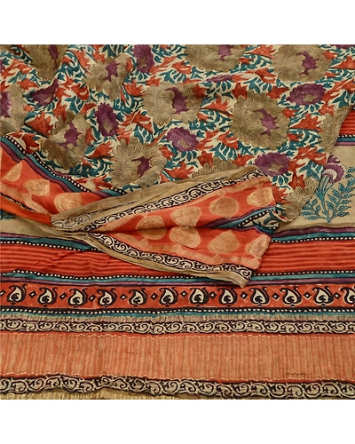 Sanskriti Vintage Saree Multi Pure Georgette Silk Print Zari Work Sari Fabric, PRG-12212-Multi-Printed Floral Design-Pure Georgette Silk-9
