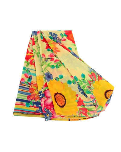 Sanskriti Vintage Saree Multi Blend Georgette Printed Sari Soft 5Yd Craft Fabric, PRG-12214-Multi-Printed Floral Design-Blend Georgette-2