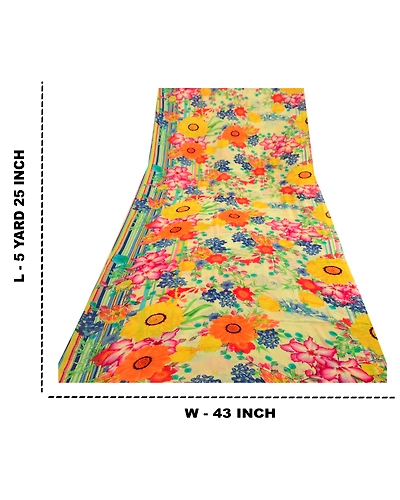 Sanskriti Vintage Saree Multi Blend Georgette Printed Sari Soft 5Yd Craft Fabric, PRG-12214-Multi-Printed Floral Design-Blend Georgette-4
