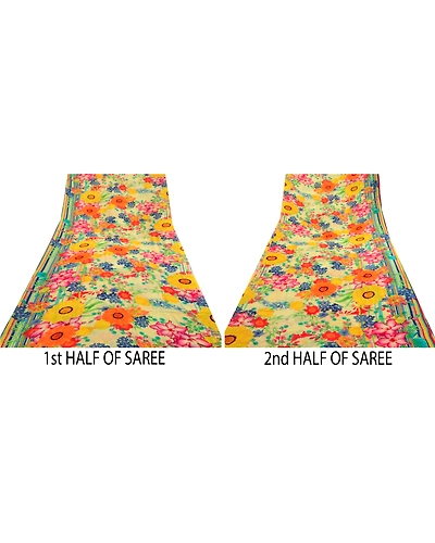 Sanskriti Vintage Saree Multi Blend Georgette Printed Sari Soft 5Yd Craft Fabric, PRG-12214-Multi-Printed Floral Design-Blend Georgette-6