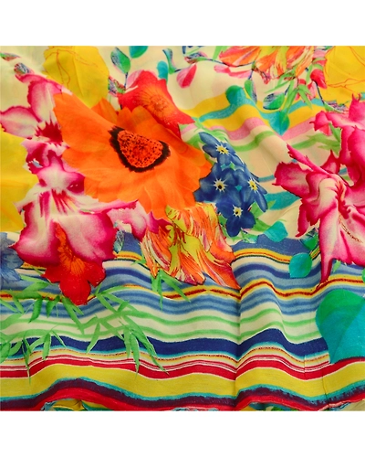 Sanskriti Vintage Saree Multi Blend Georgette Printed Sari Soft 5Yd Craft Fabric, PRG-12214-Multi-Printed Floral Design-Blend Georgette-7