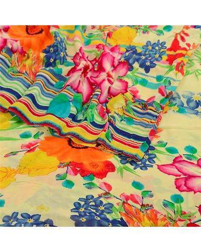 Sanskriti Vintage Saree Multi Blend Georgette Printed Sari Soft 5Yd Craft Fabric, PRG-12214-Multi-Printed Floral Design-Blend Georgette-8
