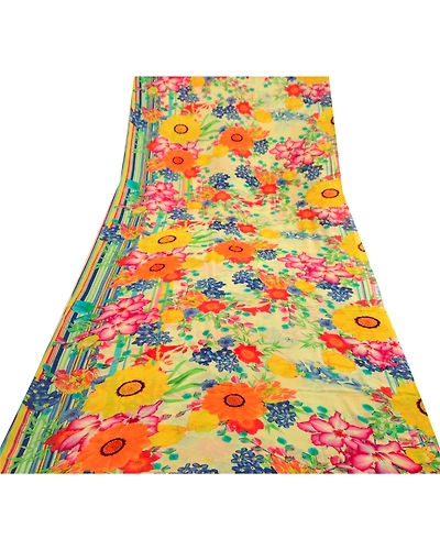 Sanskriti Vintage Saree Multi Blend Georgette Printed Sari Soft 5Yd Craft Fabric, PRG-12214-Multi-Printed Floral Design-Blend Georgette-9