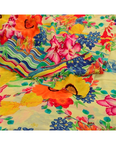Sanskriti Vintage Saree Multi Blend Georgette Printed Sari Soft 5Yd Craft Fabric, PRG-12214-Multi-Printed Floral Design-Blend Georgette-10