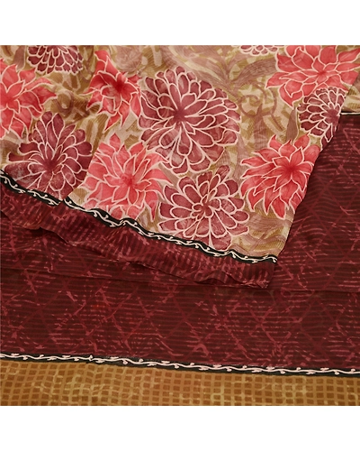 Sanskriti Vintage Saree Green Pure Georgette Silk Printed Sari Craft Soft Fabric, PRG-12217-Green-Printed Floral Design-Pure Georgette Silk-7