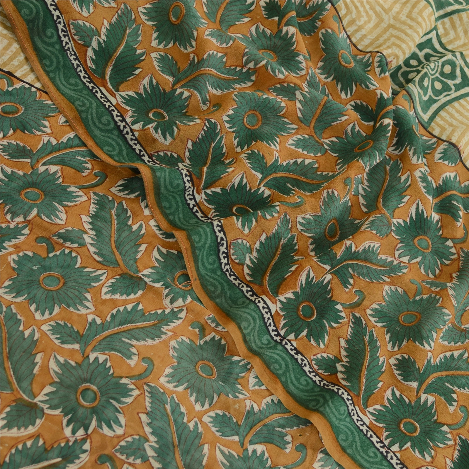 Sanskriti Vintage Saree Green Pure Georgette Silk Printed Sari Craft Soft Fabric, PRG-12219-Green-Printed Floral Design-Pure Georgette Silk-1