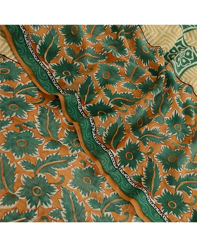 Sanskriti Vintage Saree Green Pure Georgette Silk Printed Sari Craft Soft Fabric, PRG-12219-Green-Printed Floral Design-Pure Georgette Silk-1