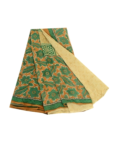 Sanskriti Vintage Saree Green Pure Georgette Silk Printed Sari Craft Soft Fabric, PRG-12219-Green-Printed Floral Design-Pure Georgette Silk-2
