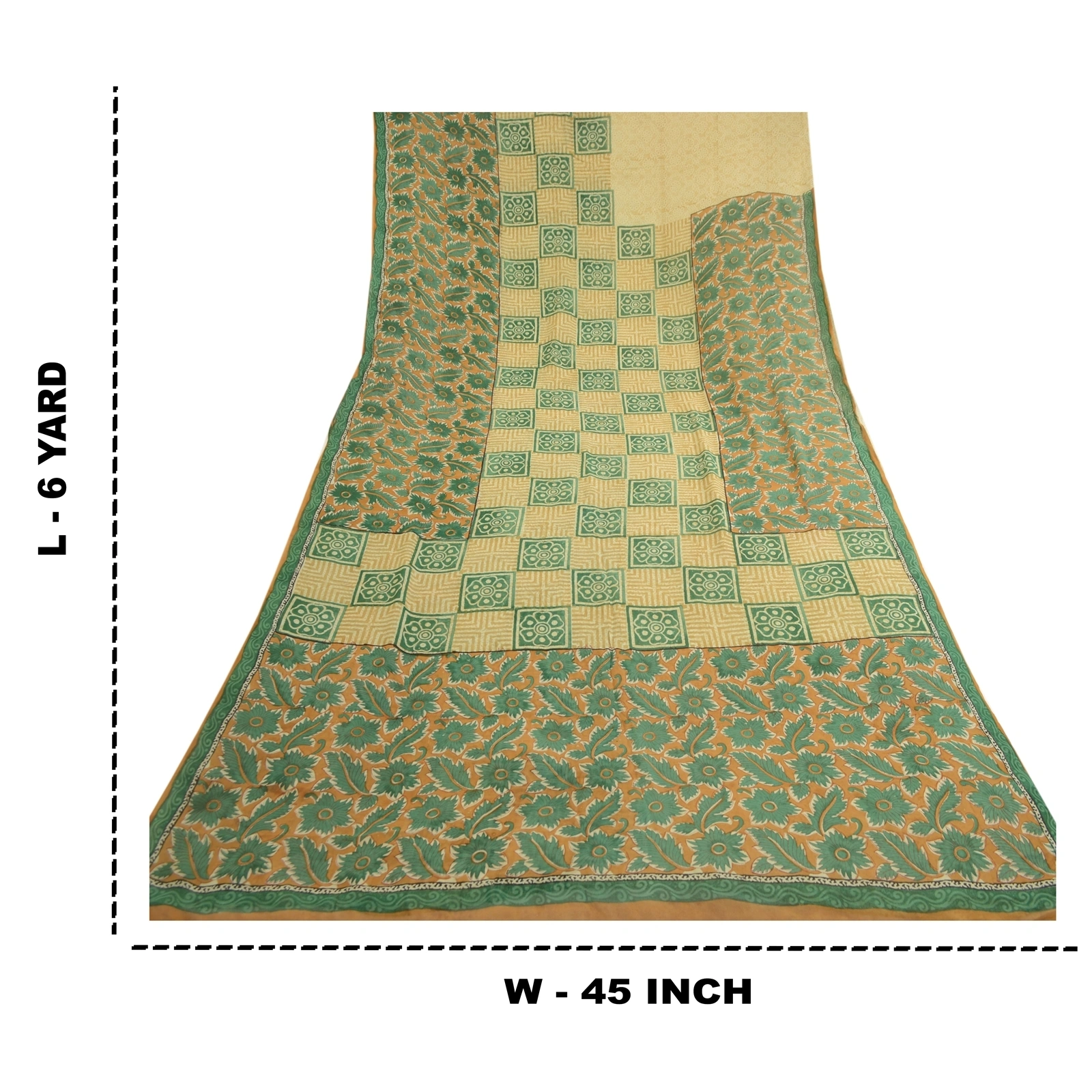 Sanskriti Vintage Saree Green Pure Georgette Silk Printed Sari Craft Soft Fabric, PRG-12219-Green-Printed Floral Design-Pure Georgette Silk-3