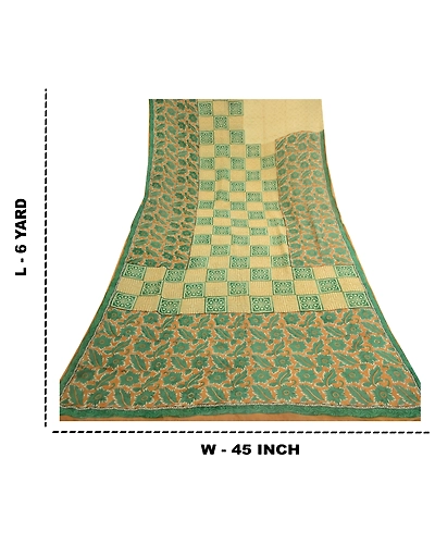 Sanskriti Vintage Saree Green Pure Georgette Silk Printed Sari Craft Soft Fabric, PRG-12219-Green-Printed Floral Design-Pure Georgette Silk-3
