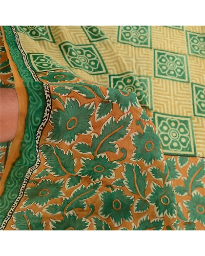 Sanskriti Vintage Saree Green Pure Georgette Silk Printed Sari Craft Soft Fabric, PRG-12219-Green-Printed Floral Design-Pure Georgette Silk-4