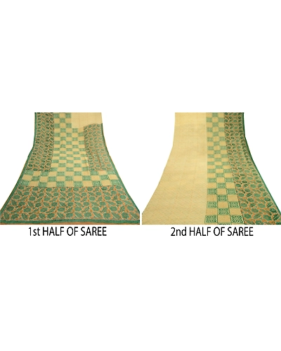 Sanskriti Vintage Saree Green Pure Georgette Silk Printed Sari Craft Soft Fabric, PRG-12219-Green-Printed Floral Design-Pure Georgette Silk-5