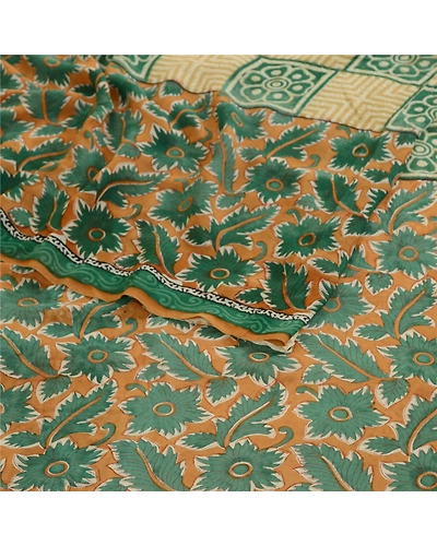 Sanskriti Vintage Saree Green Pure Georgette Silk Printed Sari Craft Soft Fabric, PRG-12219-Green-Printed Floral Design-Pure Georgette Silk-7
