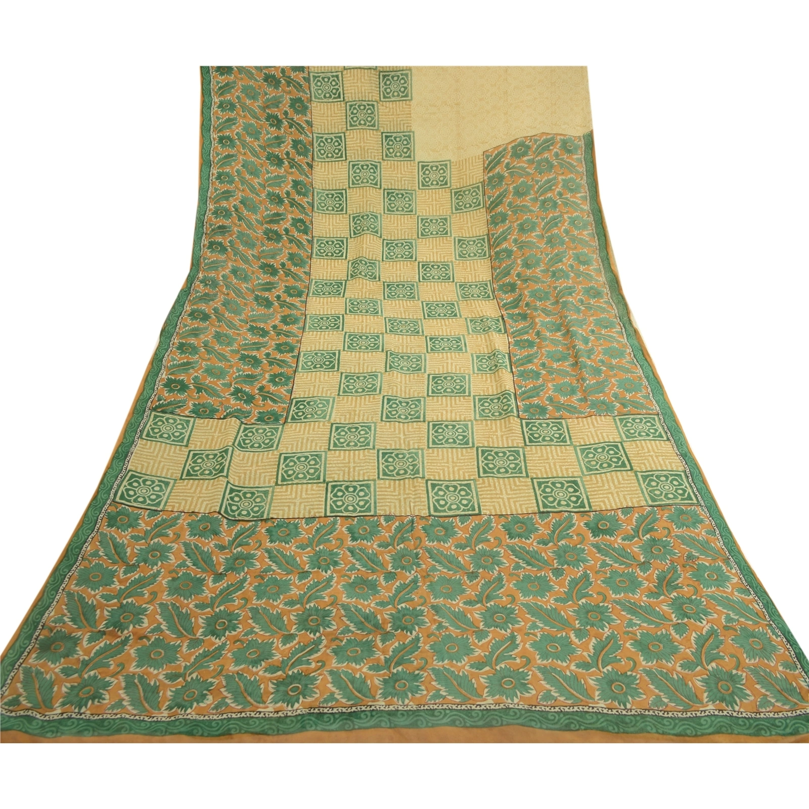 Sanskriti Vintage Saree Green Pure Georgette Silk Printed Sari Craft Soft Fabric, PRG-12219-Green-Printed Floral Design-Pure Georgette Silk-8