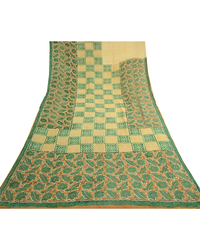 Sanskriti Vintage Saree Green Pure Georgette Silk Printed Sari Craft Soft Fabric, PRG-12219-Green-Printed Floral Design-Pure Georgette Silk-8