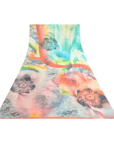 Sanskriti Vintage Saree Multi Digital Printed Georgette Sari 5Yd Craft Fabric, PRG-12225-Multi-Printed Floral Design-Poly Georgette-8