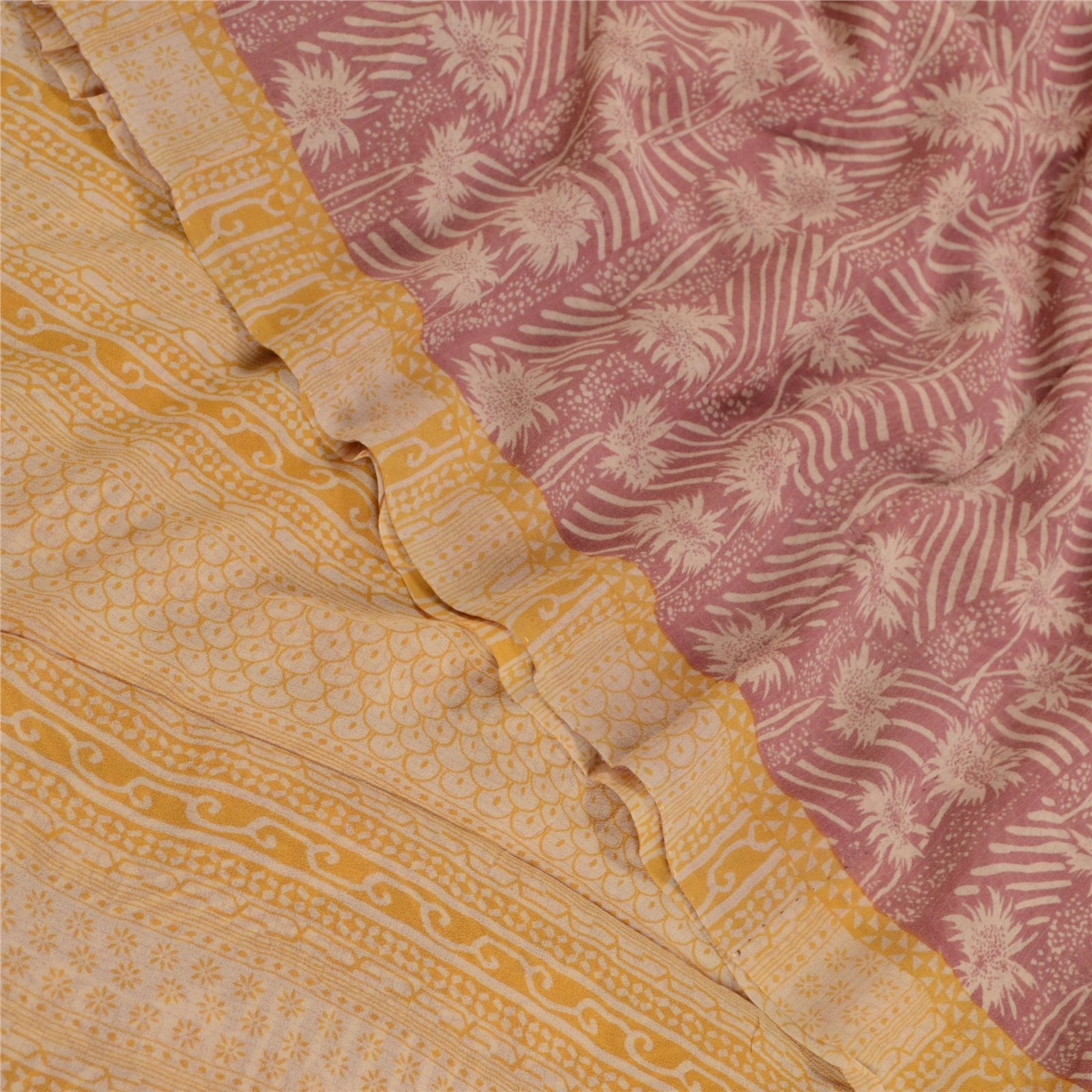 Sanskriti Vintage Saree Dusty Pink Pure Georgette Silk Printed Sari Craft Fabric, PRG-12243-Dusty Pink-Printed Floral Design-Pure Georgette Silk-1