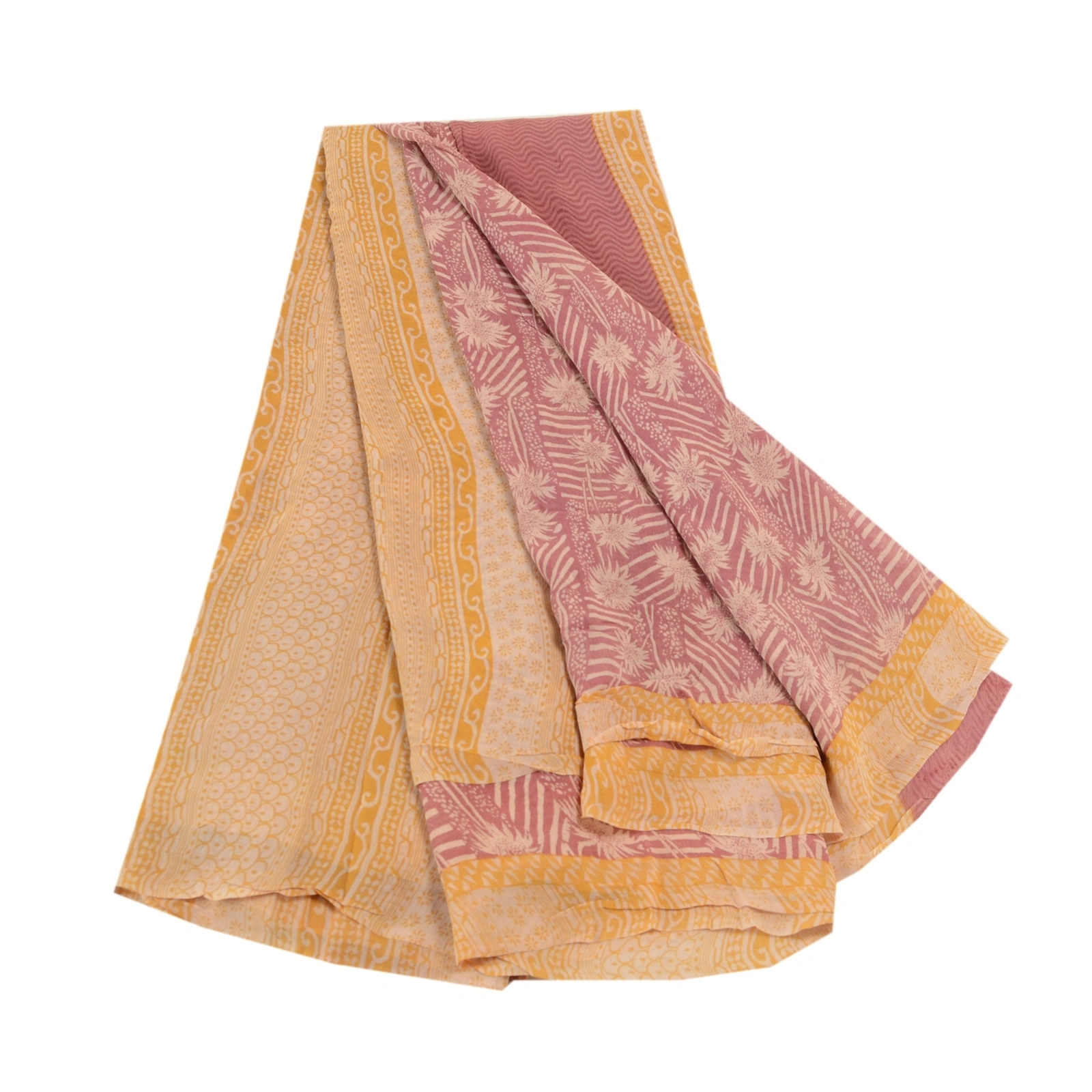 Sanskriti Vintage Saree Dusty Pink Pure Georgette Silk Printed Sari Craft Fabric, PRG-12243-Dusty Pink-Printed Floral Design-Pure Georgette Silk-2