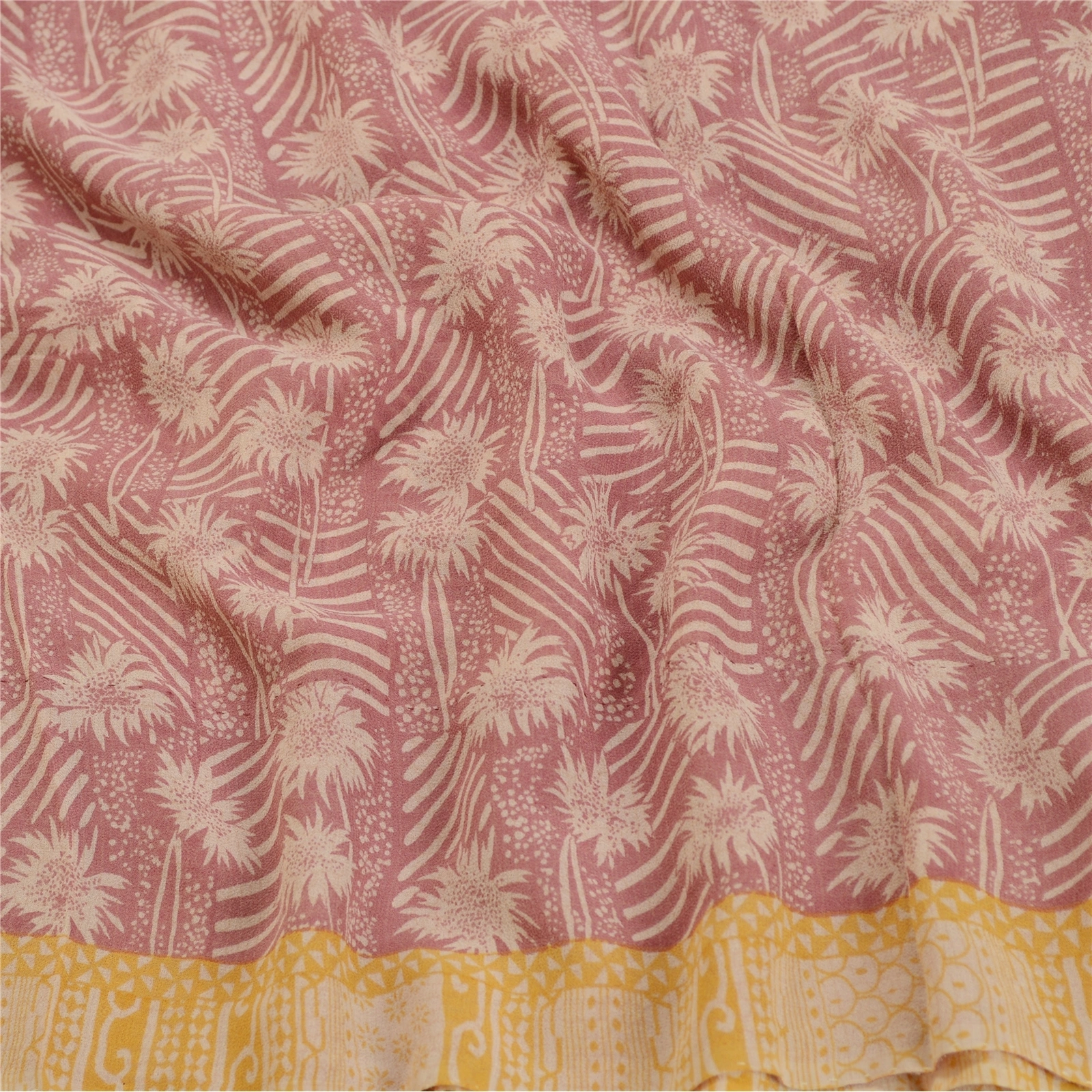 Sanskriti Vintage Saree Dusty Pink Pure Georgette Silk Printed Sari Craft Fabric, PRG-12243-Dusty Pink-Printed Floral Design-Pure Georgette Silk-7