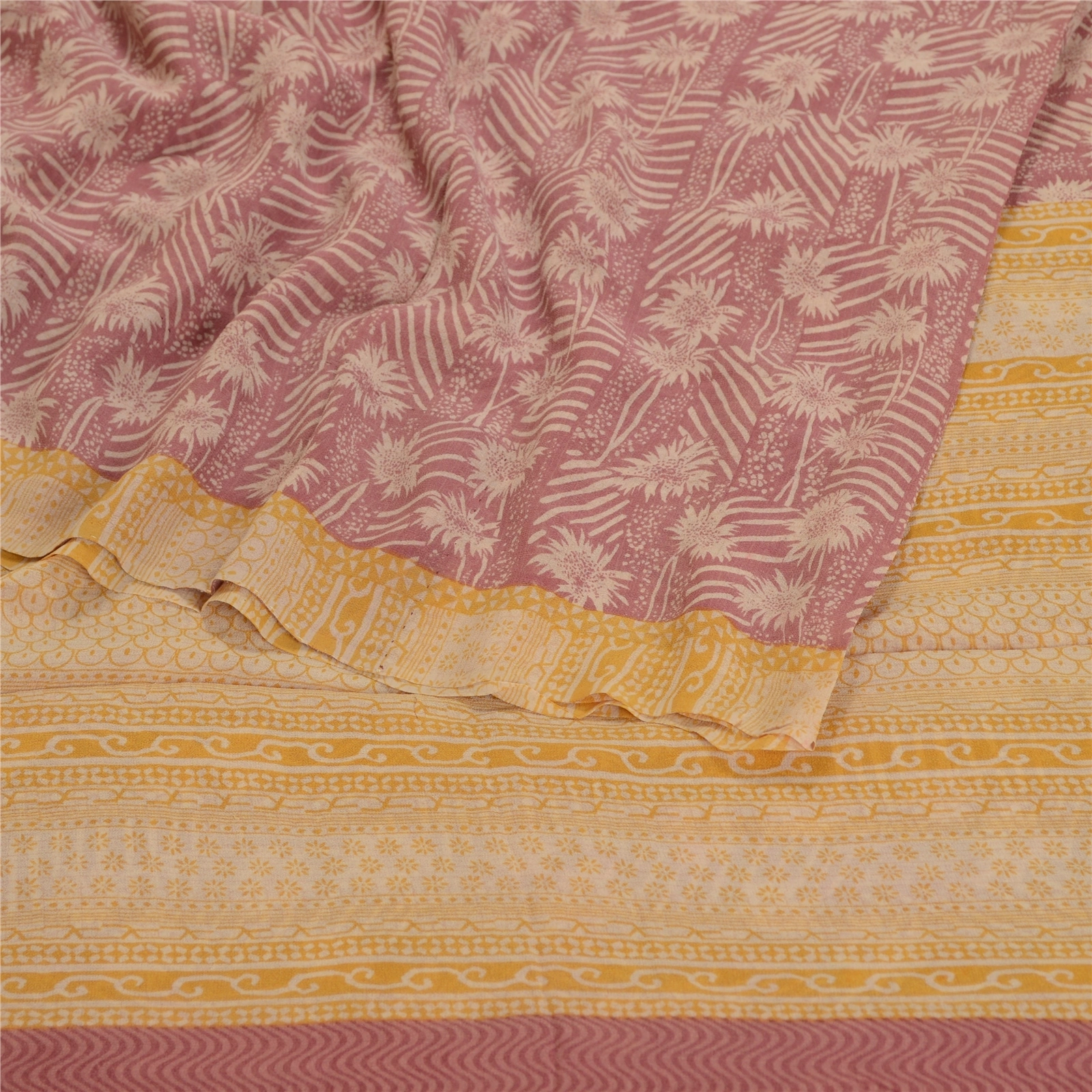 Sanskriti Vintage Saree Dusty Pink Pure Georgette Silk Printed Sari Craft Fabric, PRG-12243-Dusty Pink-Printed Floral Design-Pure Georgette Silk-8