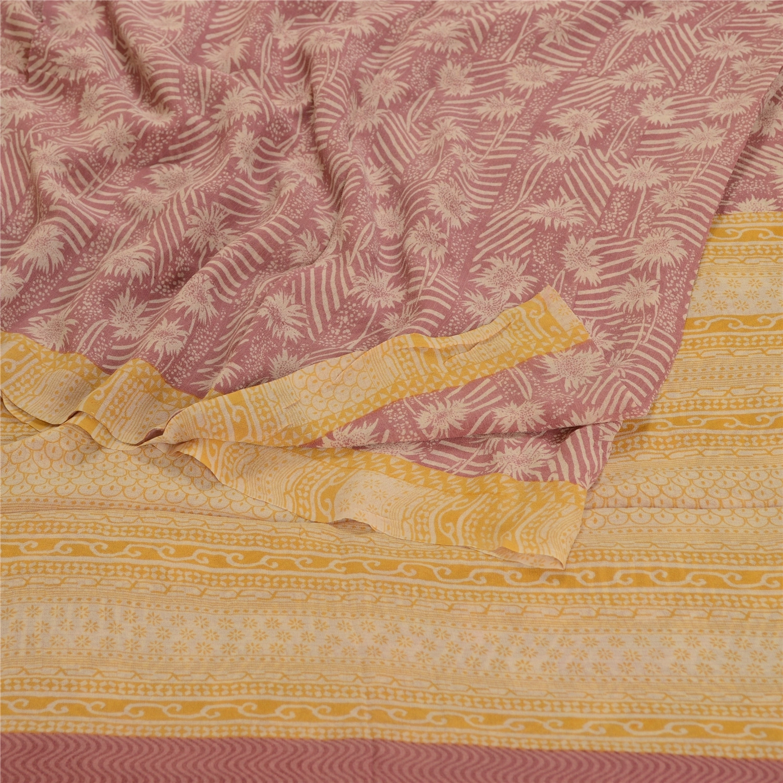 Sanskriti Vintage Saree Dusty Pink Pure Georgette Silk Printed Sari Craft Fabric, PRG-12243-Dusty Pink-Printed Floral Design-Pure Georgette Silk-10