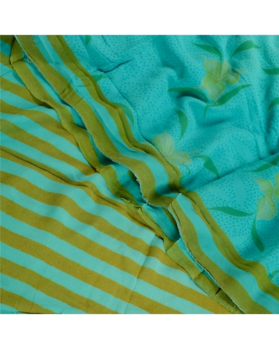 Sanskriti Vintage Saree Indian Green Pure Georgette Silk Print Sari Craft Fabric, PRG-12245-Green-Printed Floral Design-Pure Georgette Silk-1
