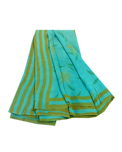 Sanskriti Vintage Saree Indian Green Pure Georgette Silk Print Sari Craft Fabric, PRG-12245-Green-Printed Floral Design-Pure Georgette Silk-2