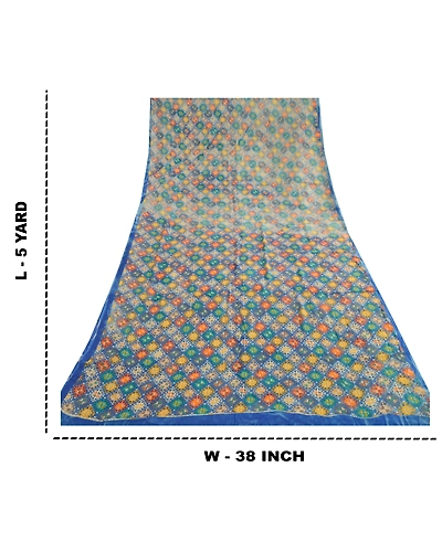 Sanskriti Vintage Saree Blue Blend Georgette Printed Sari Floral Craft Fabric, PRG-12262-Blue-Printed Floral Design-Blend Georgette-3