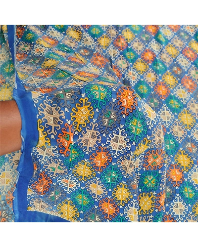 Sanskriti Vintage Saree Blue Blend Georgette Printed Sari Floral Craft Fabric, PRG-12262-Blue-Printed Floral Design-Blend Georgette-4