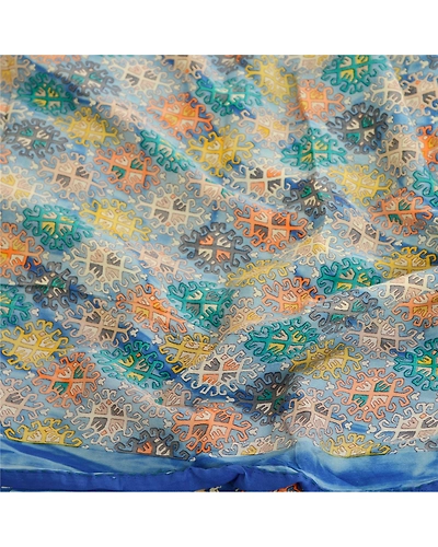 Sanskriti Vintage Saree Blue Blend Georgette Printed Sari Floral Craft Fabric, PRG-12262-Blue-Printed Floral Design-Blend Georgette-6