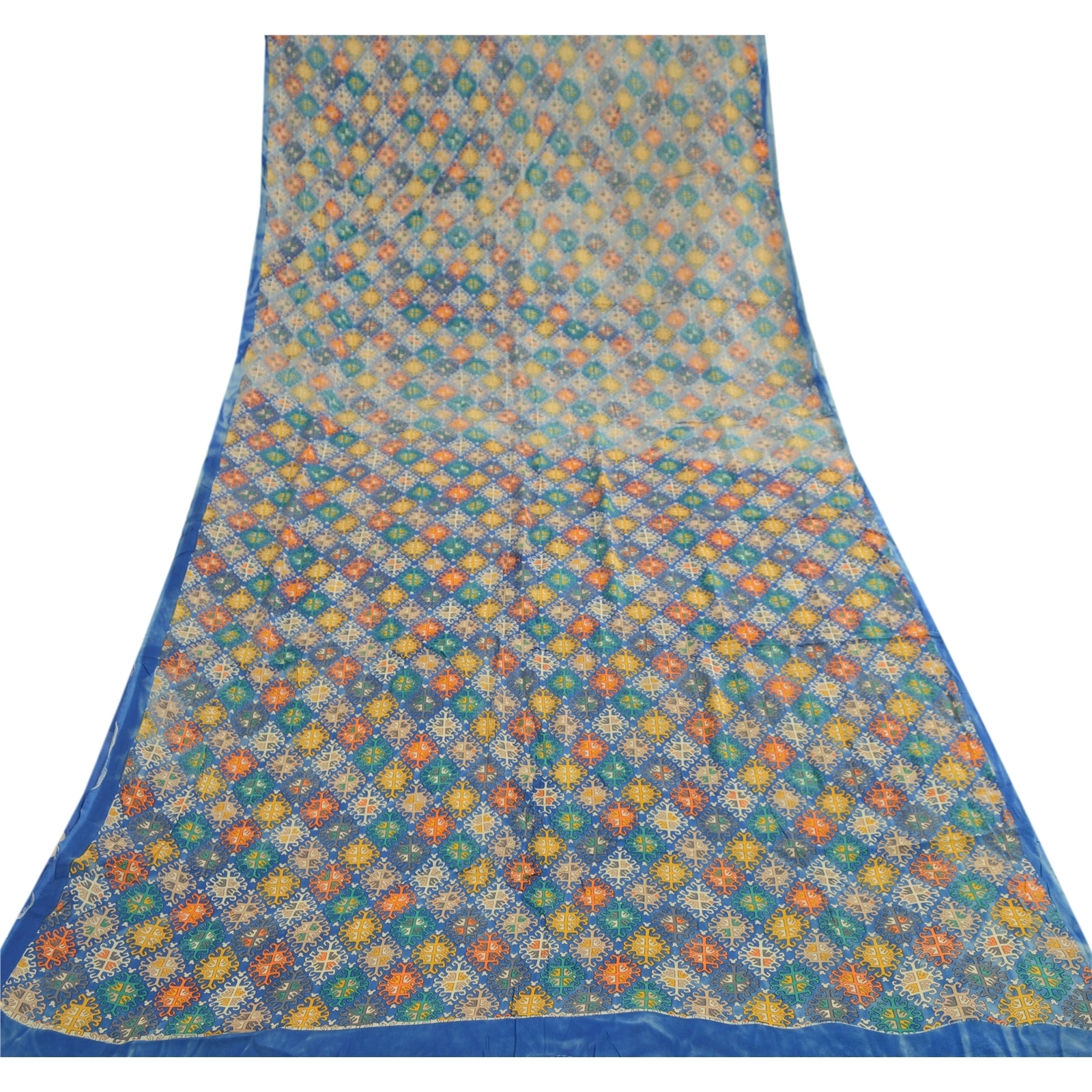 Sanskriti Vintage Saree Blue Blend Georgette Printed Sari Floral Craft Fabric, PRG-12262-Blue-Printed Floral Design-Blend Georgette-8