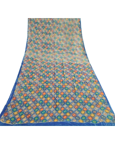 Sanskriti Vintage Saree Blue Blend Georgette Printed Sari Floral Craft Fabric, PRG-12262-Blue-Printed Floral Design-Blend Georgette-8