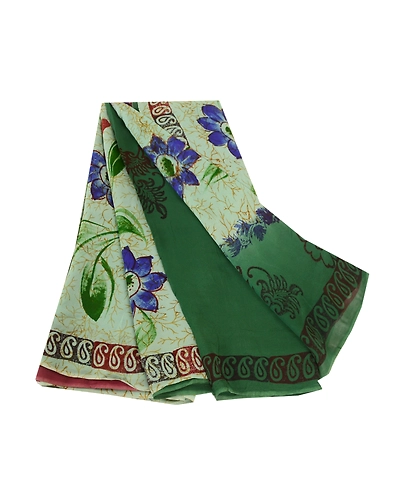 Sanskriti Vintage Saree Block Printed Green Blend Georgette Sari Craft Fabric, PRG-12267-Green-Printed Floral Design-Blend Georgette-2