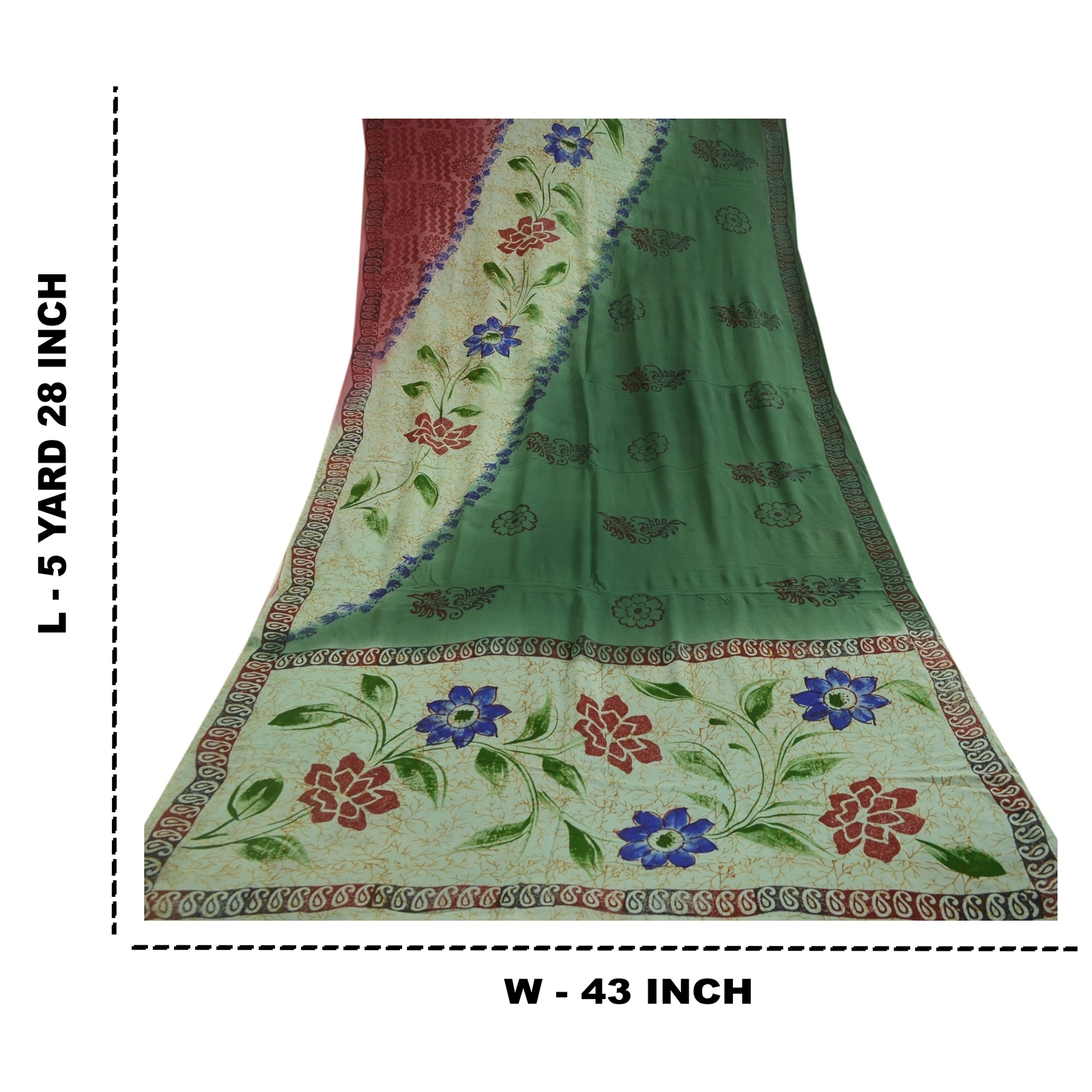 Sanskriti Vintage Saree Block Printed Green Blend Georgette Sari Craft Fabric, PRG-12267-Green-Printed Floral Design-Blend Georgette-3