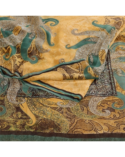 Sanskriti Vintage Saree Green Pure Georgette Silk Printed Sari 5Yd Craft Fabric, PRG-12273-Green-Printed Floral Design-Pure Georgette Silk-9