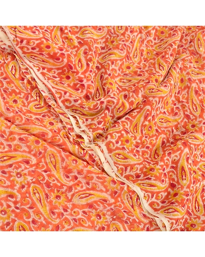 Sanskriti Vintage Orange Sarees Blend Georgette Printed Sari Craft Fabric, PRG-9979-Orange-Printed Floral Design-Blend Georgette Silk-1