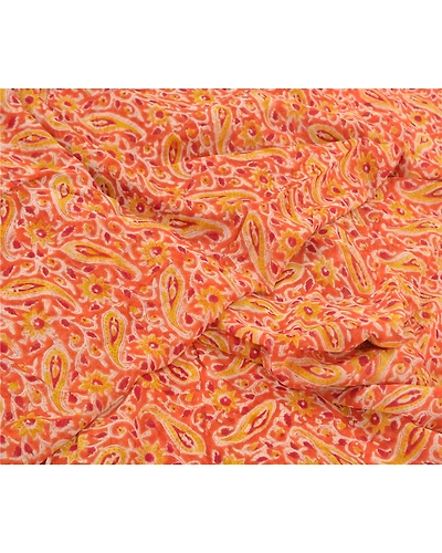 Sanskriti Vintage Orange Sarees Blend Georgette Printed Sari Craft Fabric, PRG-9979-Orange-Printed Floral Design-Blend Georgette Silk-3