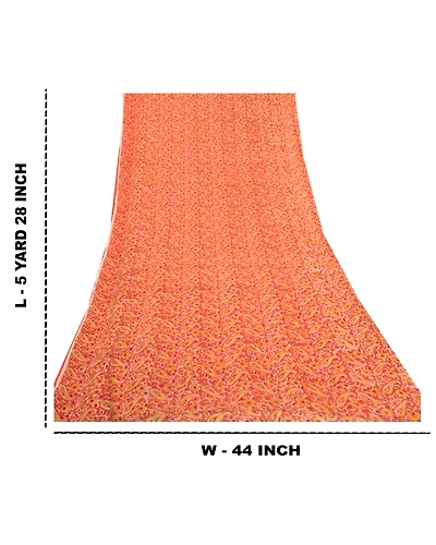 Sanskriti Vintage Orange Sarees Blend Georgette Printed Sari Craft Fabric, PRG-9979-Orange-Printed Floral Design-Blend Georgette Silk-4