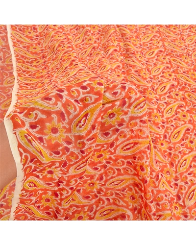 Sanskriti Vintage Orange Sarees Blend Georgette Printed Sari Craft Fabric, PRG-9979-Orange-Printed Floral Design-Blend Georgette Silk-5