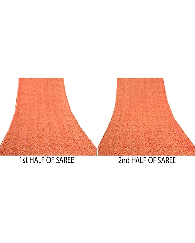 Sanskriti Vintage Orange Sarees Blend Georgette Printed Sari Craft Fabric, PRG-9979-Orange-Printed Floral Design-Blend Georgette Silk-6